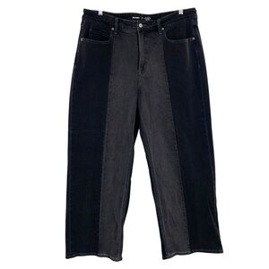 Old Navy Extra High Rise Sky-Hi Wide Leg Black Denim Two Tone Jeans